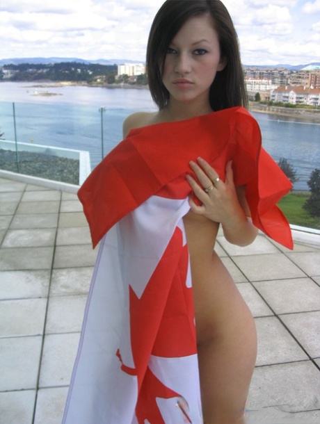 Teen amateur Kate wraps her naked body up in a Canadian flag 49140530